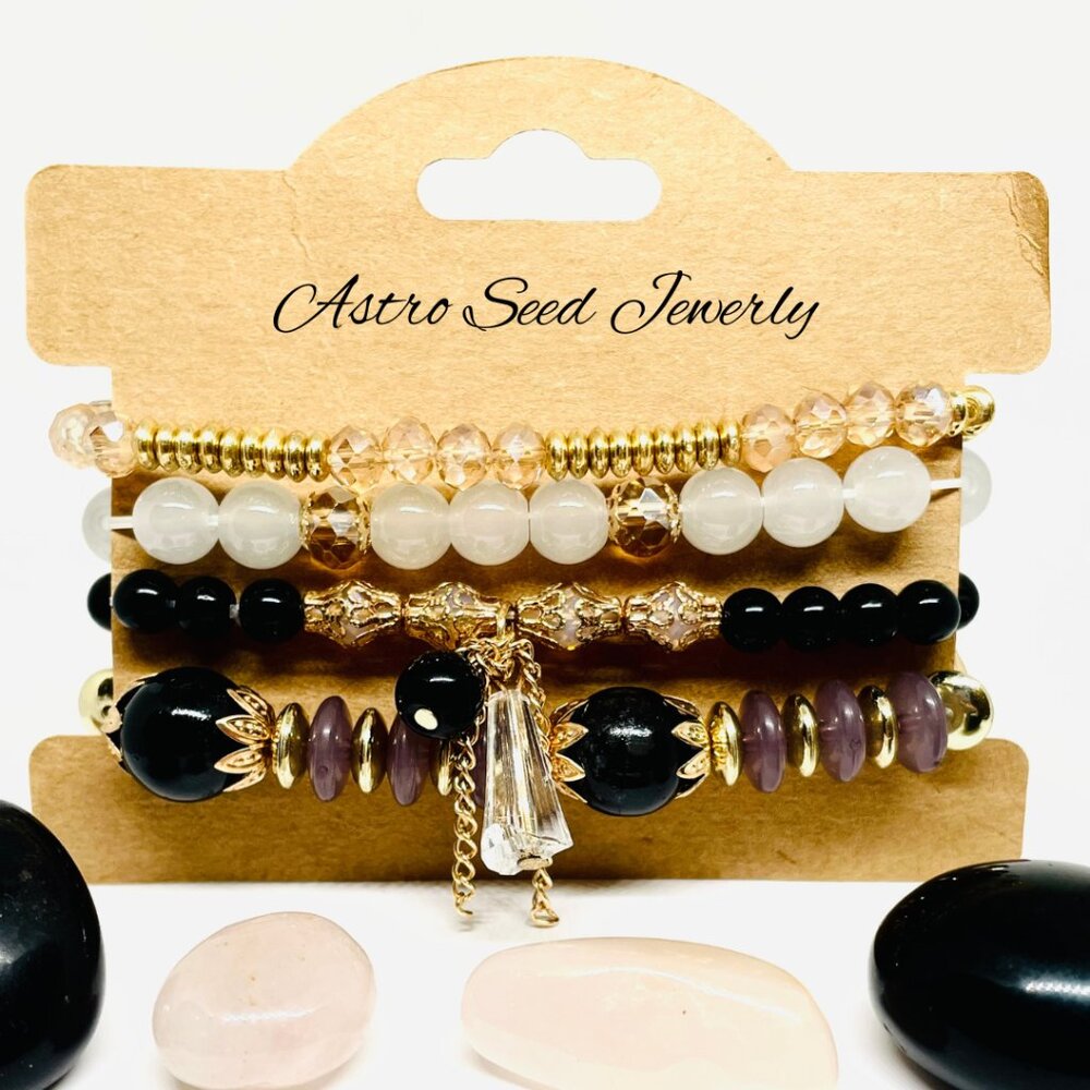 Elegant Handmade Multi-Layer Stackable Adjustable Beaded Charm Bracelet